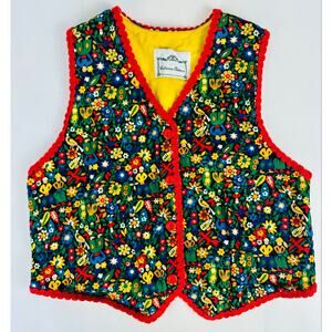 Vintage Kids Catherine Howard Whimsical Folk Art Vest Boho Prairie Size 8-10 YR
